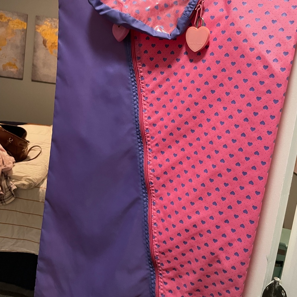 SPRING BREAK TRAVEL…..Kids Heart Patterned Pink and Purple Travel hanging bag